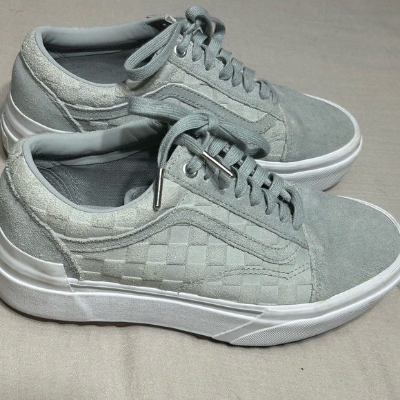 Vans Old Skool Stacked Embroidered Checkerboard Suede Gray Sneakers - Picture 3 of 5